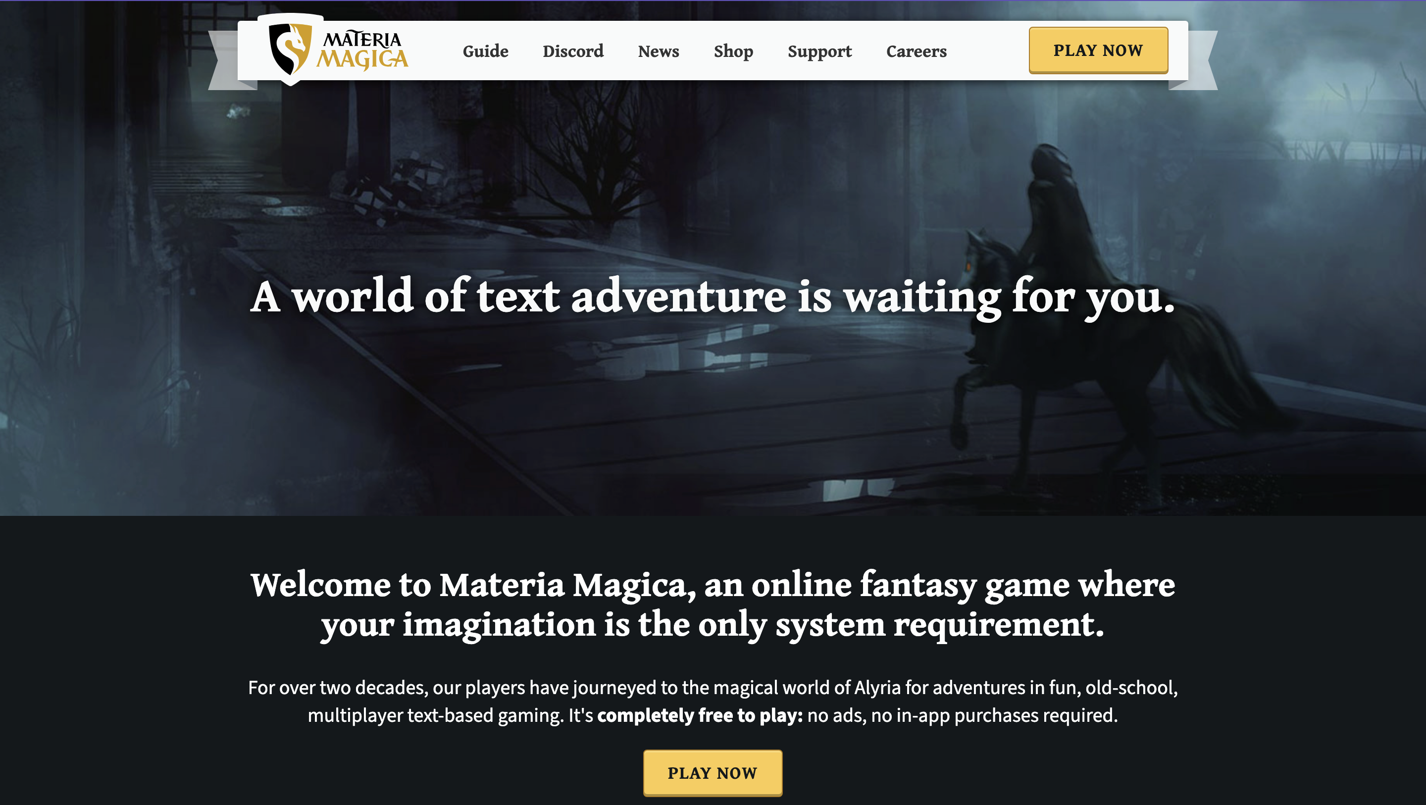 screenshot of Materia Magica homepage